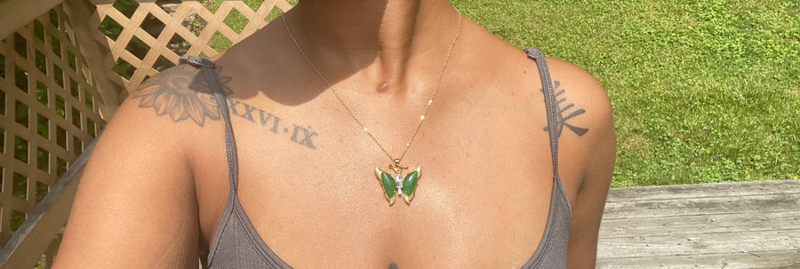 Green Jade Butterfly Necklace